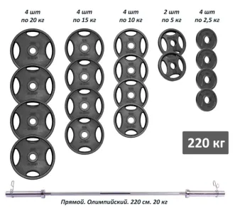 Професійний RN-Sport Rod з металевими дисками у порошковому фарбуванні 220 кг RN_Ch220 - фото 