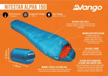 Спальний мішок Vango Nitestar Alpha 150 Atom Blue (SBTNITEST000010) - фото 92904