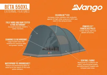 Намет п'ятимісний Vango Beta 550XL Mineral Green (TEUBETA00000002) - фото 93445
