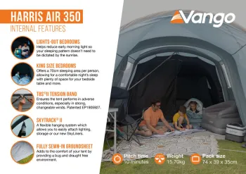 Намет тримісний Vango Harris Air 350 Mineral Green  (TETHARRAI000001) - фото 93496