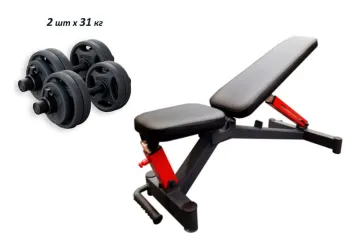 Проф. скамья для жима RN-Sport Black Rock + Гантели олимпийские RN-Sport по 31 кг металлические (Imp2x31) - фото 