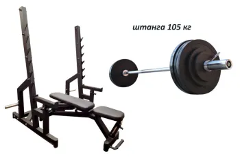 Скамья Black Rock + Стойки Black Rock + Штанга обрезиненная RN-Sport 105 кг с олимпийским грифом (Ob105BSS) - фото 