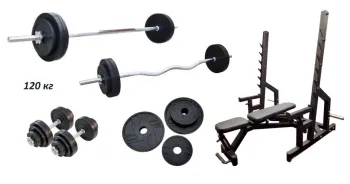 Скамья Black Rock + Стойки Black Rock + Набор металлических обрезиненных дисков 120 кг (Ob120BSS) - фото 100073