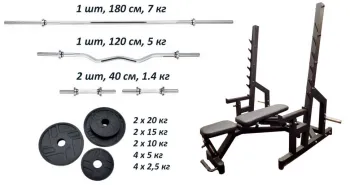 Скамья Black Rock + Стойки Black Rock + Набор металлических обрезиненных дисков 120 кг (Ob120BSS) - фото 