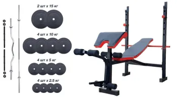 Скидка! Скамья для жима ReadMeBlack + 4 грифа, 100 кг дисков RN-Sport (RMB-100) - фото 100166