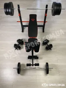 Скидка! Скамья для жима ReadMeBlack + 4 грифа, 100 кг дисков RN-Sport (RMB-100) - фото 100169