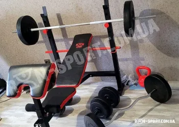 Лавка для жиму ReadMeBlack + Штанга 83 кг, гриф W, гантелі RN-Sport - фото 100220