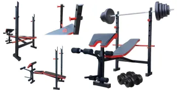 Лавка для жиму ReadMeBlack + Штанга 83 кг, гриф W, гантелі RN-Sport - фото 100229