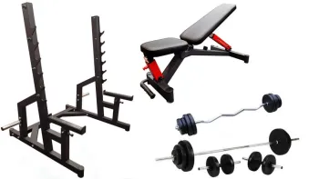 Професійна лава зі стійками RN-Sport black rock + 4 грифа, 80 кг млинців - фото 
