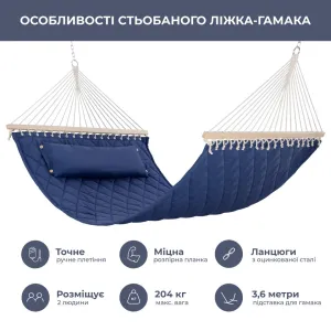 Стійка для гамака 50х50 + Двомісний гамак SOFT синій XXL 200x140 з планками (W-5050H05-1) - фото 105786