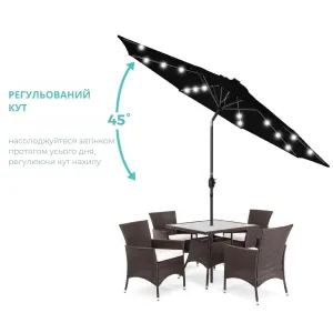Парасоля садова 3 м з LED-підсвіткою та сонячною панеллю (чорний) (W-7016BL) - фото 106243